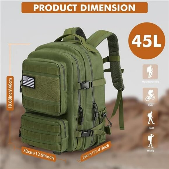 Large Tactical Backpack 45L Molle Military Hiking Camping Bug Out Bag Green - Picture 5 of 7